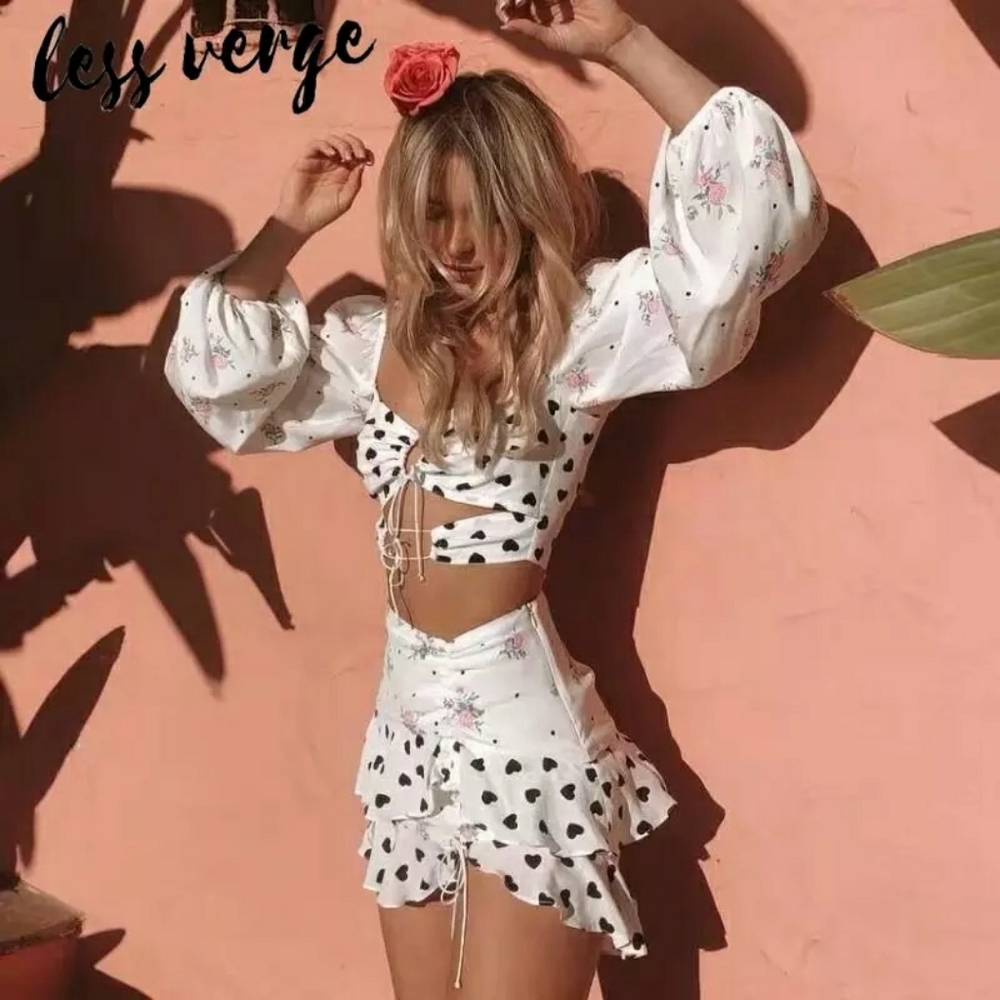 Floral heart two piece set dress suit